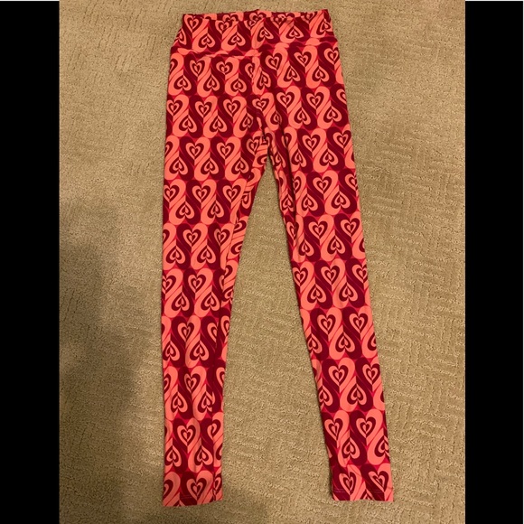 EUC💕LuLaRoe OS Pink & Red Heart Leggings - Picture 2 of 8